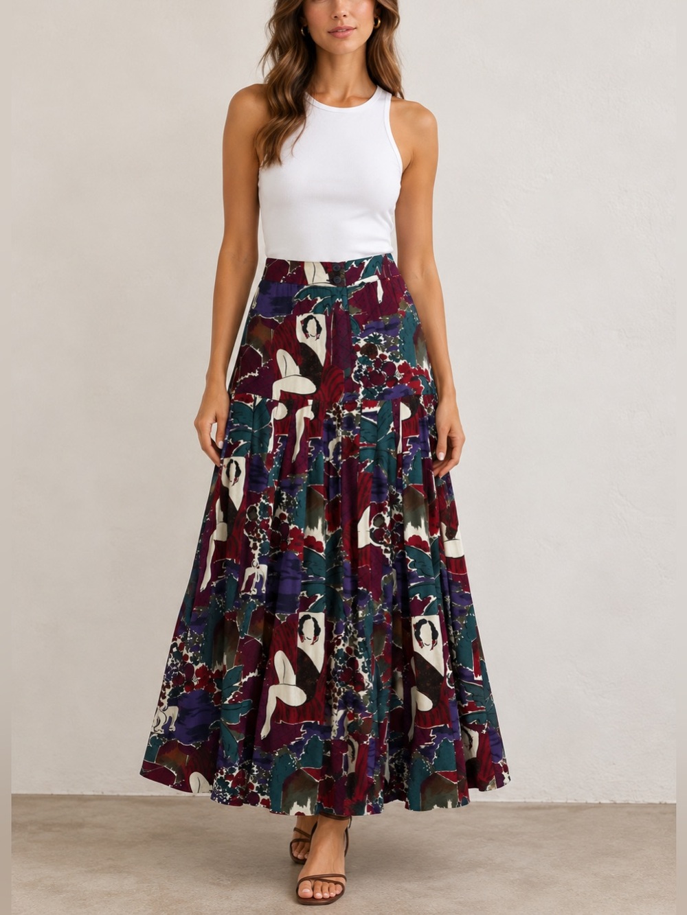 Vintage Escada by Margaretha Ley Abstract Print Flared Maxi Skirt Size 6